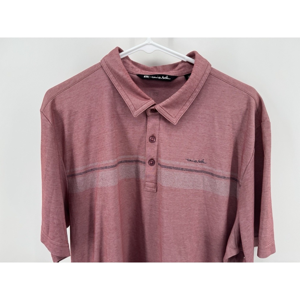 TravisMathew Golf Polo Shirt Men's XXL  Red / Salmon Stripe Athletic w/ Logo